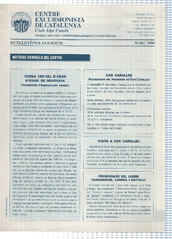 Butlleti: març 2000 - Centre Excursionista de Catalunya Club Alpi Catala