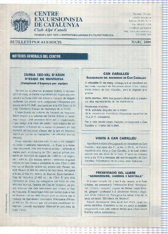Butlleti: març 2000 - Centre Excursionista de Catalunya Club Alpi Catala