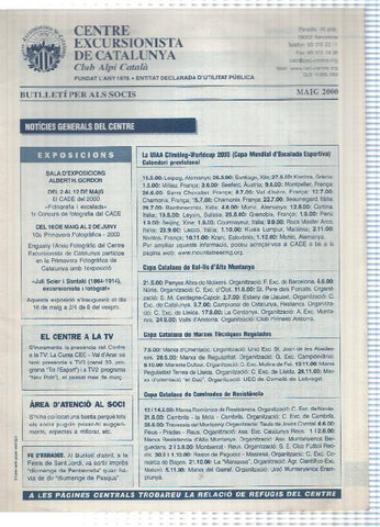 Butlleti: maig 2000 - Centre Excursionista de Catalunya Club Alpi Catala. Xarxa de xalets i refugis