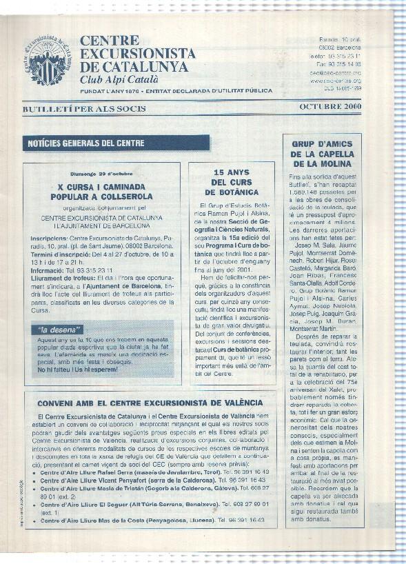 Butlleti: octubre 2000 - Centre Excursionista de Catalunya Club Alpi Catala. 