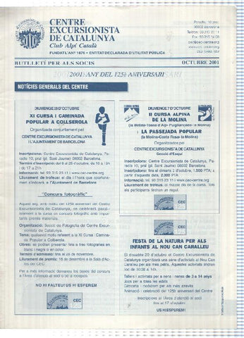 Butlleti: Octubre 2001 - Centre Excursionista de Catalunya Club Alpi Catala. 