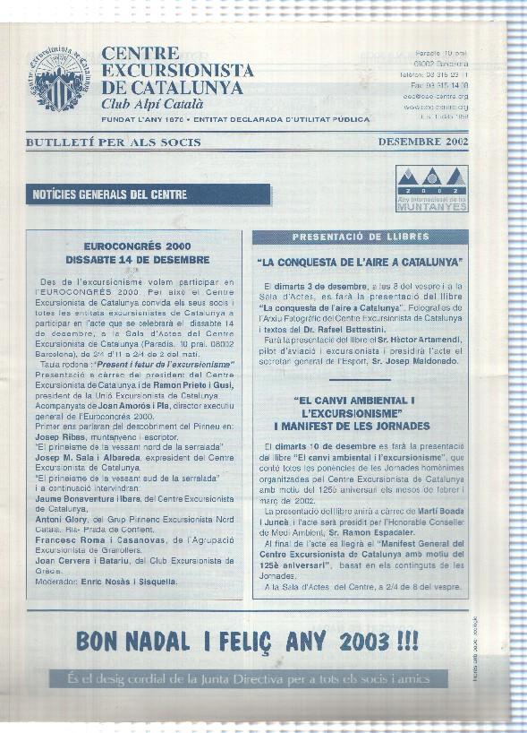 Butlleti: Desembre 2002 - Centre Excursionista de Catalunya Club Alpi Catala. 