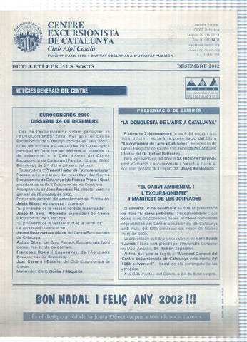 Butlleti: Desembre 2002 - Centre Excursionista de Catalunya Club Alpi Catala. 