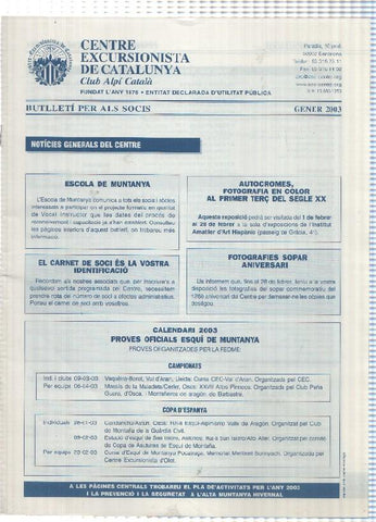 Butlleti: Gener 2003 - Centre Excursionista de Catalunya Club Alpi Catala. 
