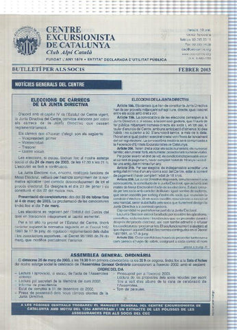 Butlleti: Febrer 2003 - Centre Excursionista de Catalunya Club Alpi Catala. 