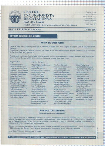 Butlleti: abril 2003 - Centre Excursionista de Catalunya Club Alpi Catala.  Listado guia pubilcaciones itinerarios