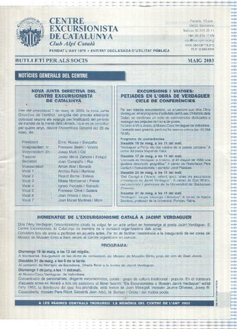 Butlleti: maig 2003 - Centre Excursionista de Catalunya Club Alpi Catala