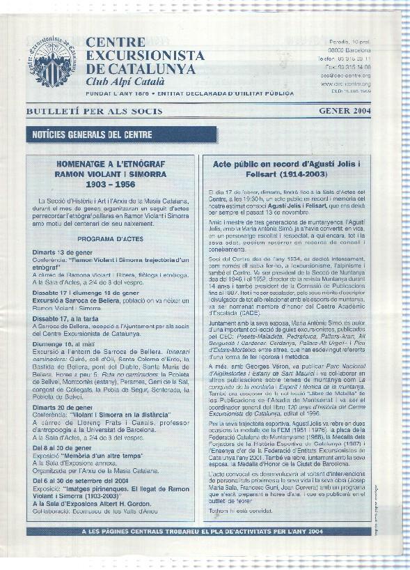 Butlleti: gener 2004 - Centre Excursionista de Catalunya Club Alpi Catala