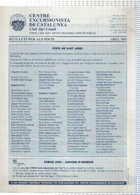 Butlleti: abril 2004 - Centre Excursionista de Catalunya Club Alpi Catala