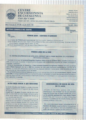 Butlleti: maig 2004 - Centre Excursionista de Catalunya Club Alpi Catala