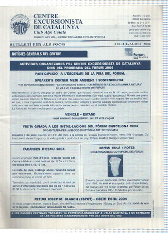 Butlleti: juliol-agost 2004 - Centre Excursionista de Catalunya Club Alpi Catala