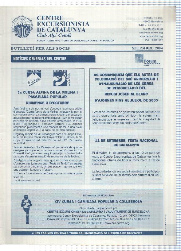 Butlleti: setembre 2004 - Centre Excursionista de Catalunya Club Alpi Catala