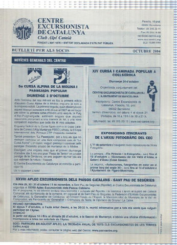 Butlleti: octubre 2004 - Centre Excursionista de Catalunya Club Alpi Catala