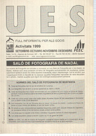 Full Informatiu: UES, Activitats 1999 - de setembre a Desembre (Unio Excursionista Sabadell) - Salo de fotografia de Nadal