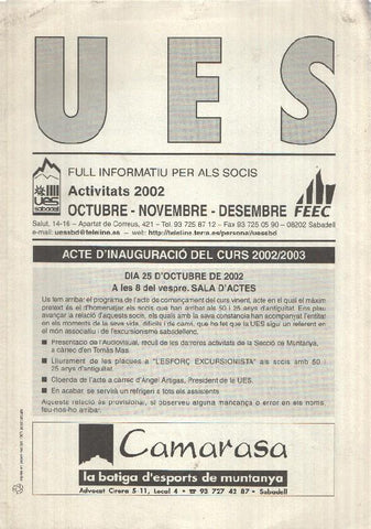 Full Informatiu: UES, Activitats 2002 - de Octubre a Desembre (Unio Excursionista Sabadell) - Acte dinauguracio del curs 2002-2003