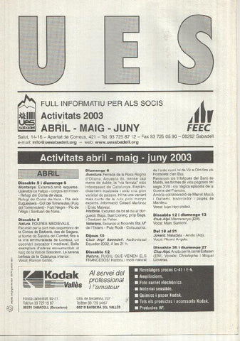 Full Informatiu: UES, Activitats 2003 - de abril a juny (Unio Excursionista Sabadell)