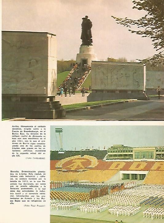 LAMINA 11003: Monumento al soldado sovietico en Berlin y estadio de Leipzig Alemania