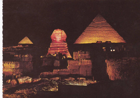 POSTAL B7434: EGIPTO: GIZA. PIRAMIDES ILUMINADAS