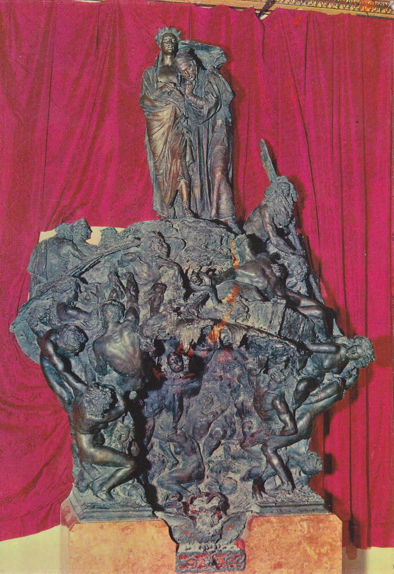 Postal 61816 : Palacio de la Generalidad de Valencia. Infierno de la Divina Comedia de Dante. Escultura en bronce de Mariano Benlliure