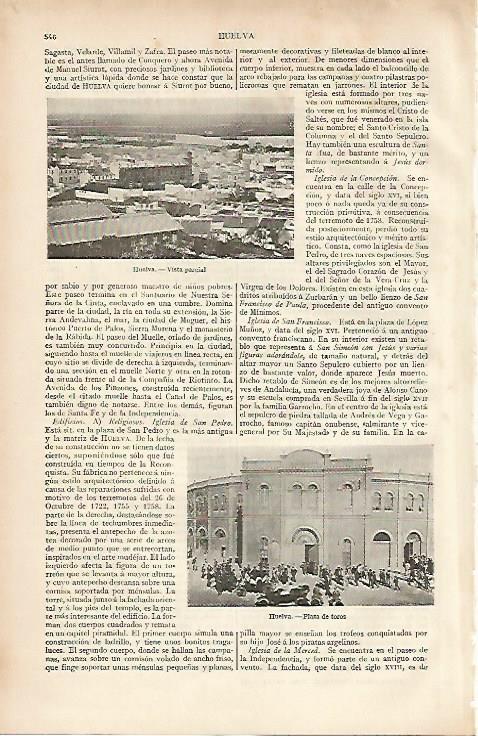 LAMINA ESPASA 4480: Vista parcial y plaza de toros de Huelva