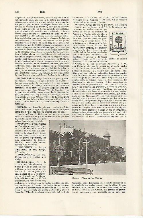 LAMINA SALVAT 80205: Plaza de las Monjas y escudo de Huelva