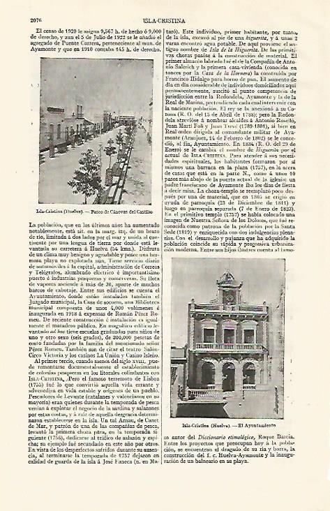 LAMINA ESPASA 20866: Ayuntamiento y paseo de Isla Cristina en Huelva