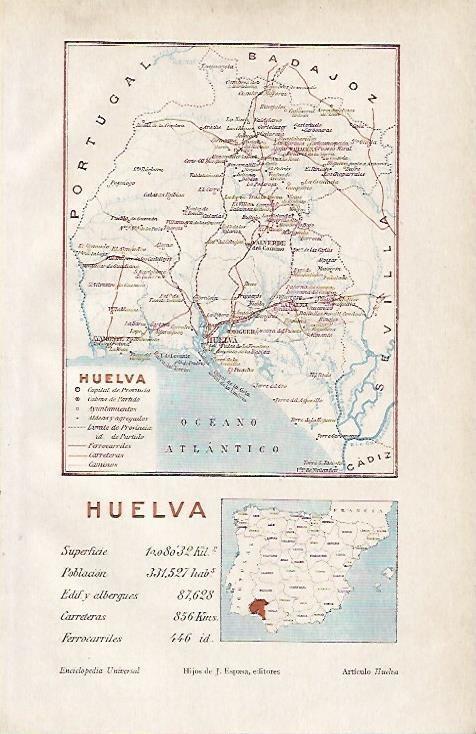 LAMINA ESPASA 4479: Mapa de la provincia de Huelva