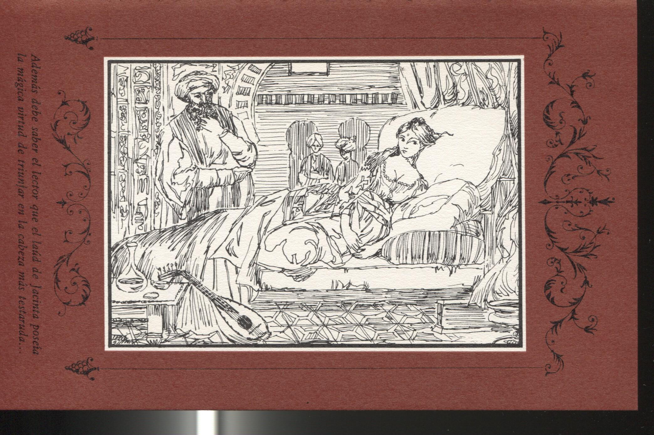 Lamina 8 de Cuentos de la Alhambra ( edicion 1974 ), medida 11 x 17,5 cm)