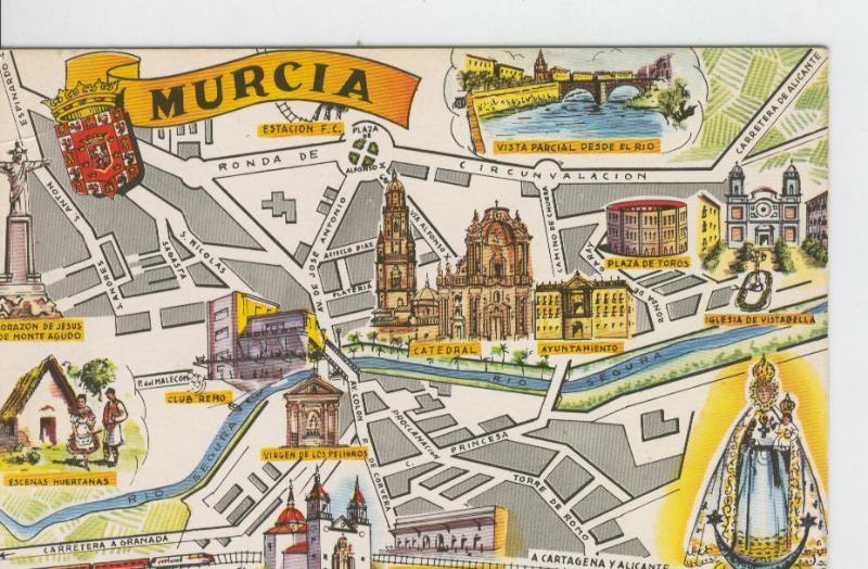 Postal 6634 : Plano ciudad y monumentos de Murcia