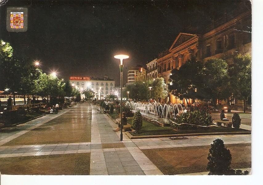 Postal 023664 : Glorieta de España vista nocturna. Murcia
