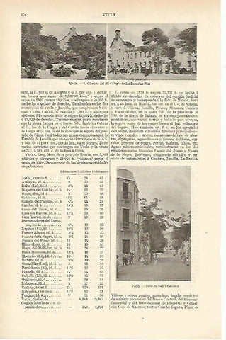 LAMINA ESPASA 1655: Edificios de Yecla Murcia