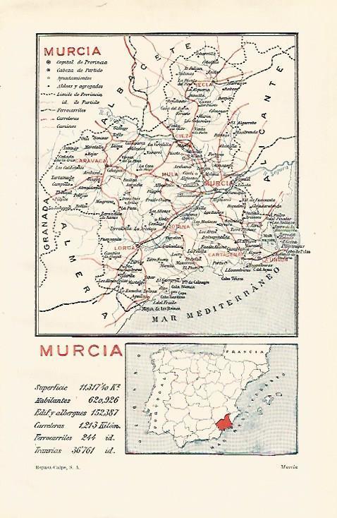 LAMINA ESPASA 24541: Mapa de la provincia de Murcia