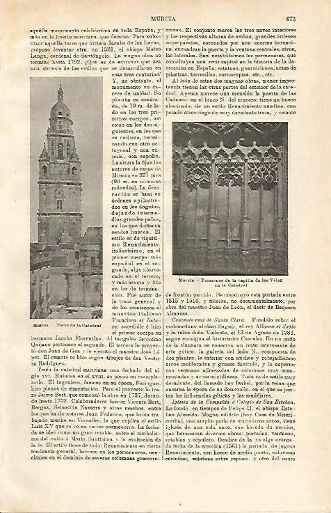 LAMINA ESPASA 24545: Torre de la Catedral de Murcia