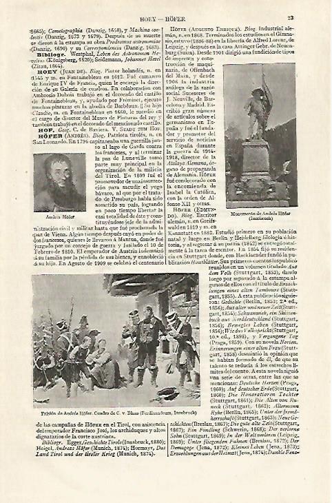 LAMINA ESPASA 30196: Monumento a A. Hofer y Prision de Andres Hofer por Blaas