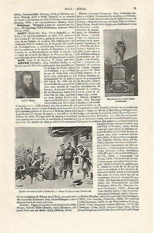 LAMINA ESPASA 30196: Monumento a A. Hofer y Prision de Andres Hofer por Blaas