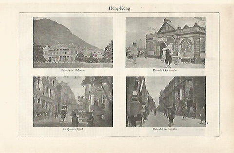 LAMINA ESPASA 30222: Palacio de Gobierno muelles y calles de Hong Kong