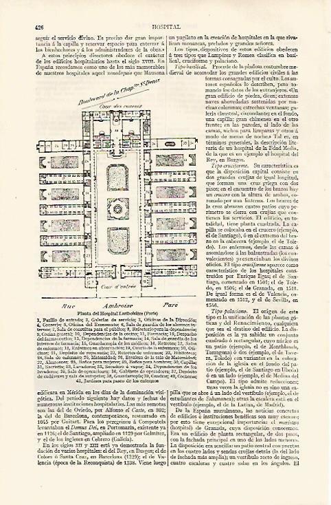 LAMINA ESPASA 30242: Planta del Hospital Lariboisiere de Paris