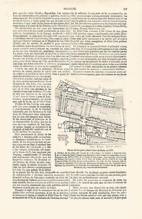 LAMINA ESPASA 30243: Planta del Hospital Hoel Dieu de Paris en 1772