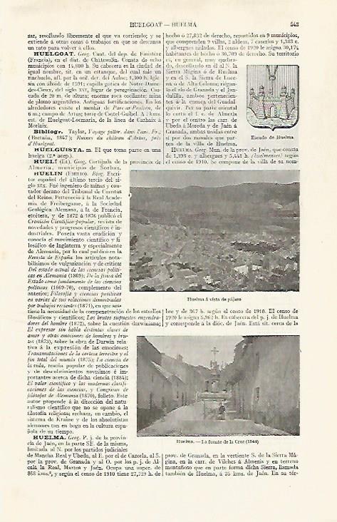 LAMINA ESPASA 30262: Escudo vista y fuente de la Cruz en Huelma Jaen