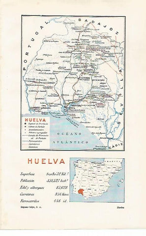 LAMINA ESPASA 30263: Mapa de la provincia de Huelva