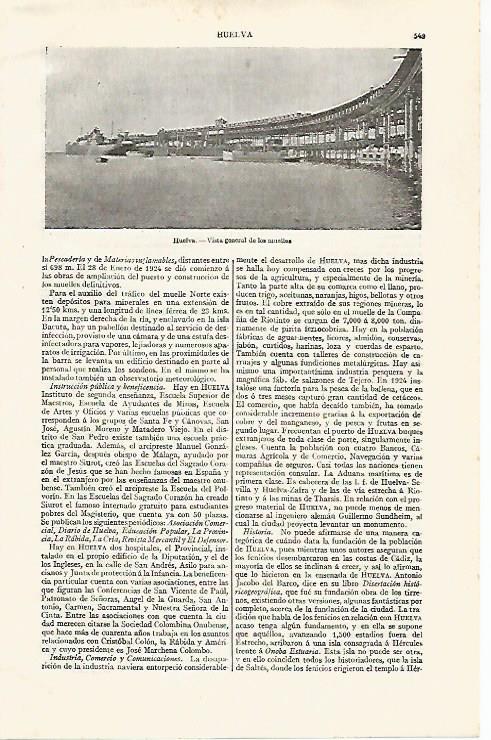 LAMINA ESPASA 30267: Vista de los muelles de Huelva