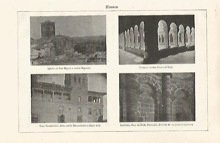 LAMINA ESPASA 30274: Iglesia de San Miguel San Pedro el Viejo y Ayuntamiento de Huesca