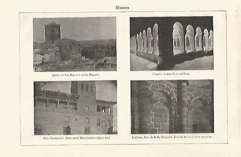 LAMINA ESPASA 30274: Iglesia de San Miguel San Pedro el Viejo y Ayuntamiento de Huesca