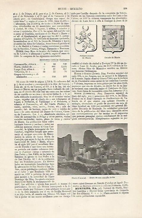 LAMINA ESPASA 30282: Escudos y muralla arabe de Huete Cuenca