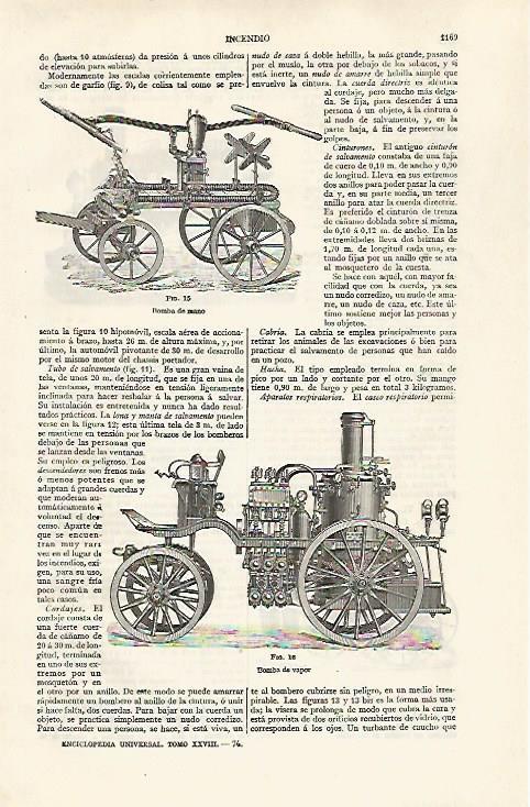 LAMINA ESPASA 30338: Bomba de mano y de vapor contra incendios