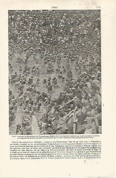 LAMINA ESPASA 30350: Estanque de Mahamakam en Madras India