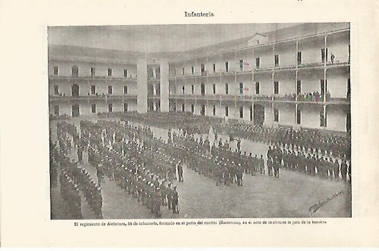 LAMINA ESPASA 30370: Regimiento de Alcantara en el Cuartel de Barcelona