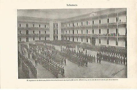 LAMINA ESPASA 30370: Regimiento de Alcantara en el Cuartel de Barcelona