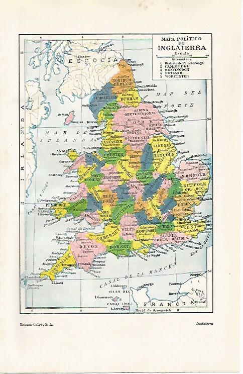 LAMINA ESPASA 30380: Mapa politico de Inglaterra