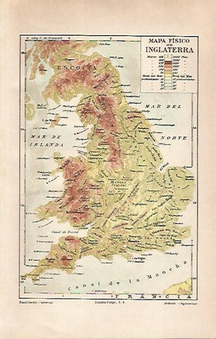 LAMINA ESPASA 30381: Mapa fisico de Inglaterra